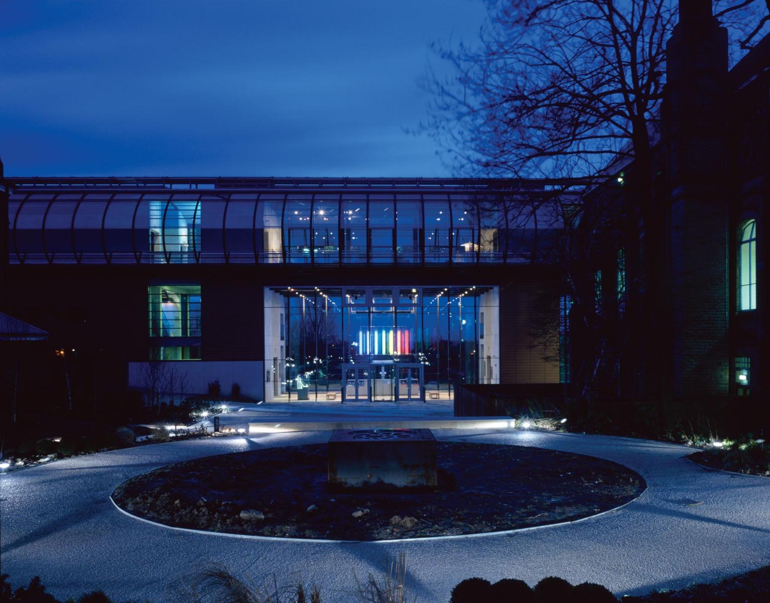 Gallery Oldham - Exterior view across park at night