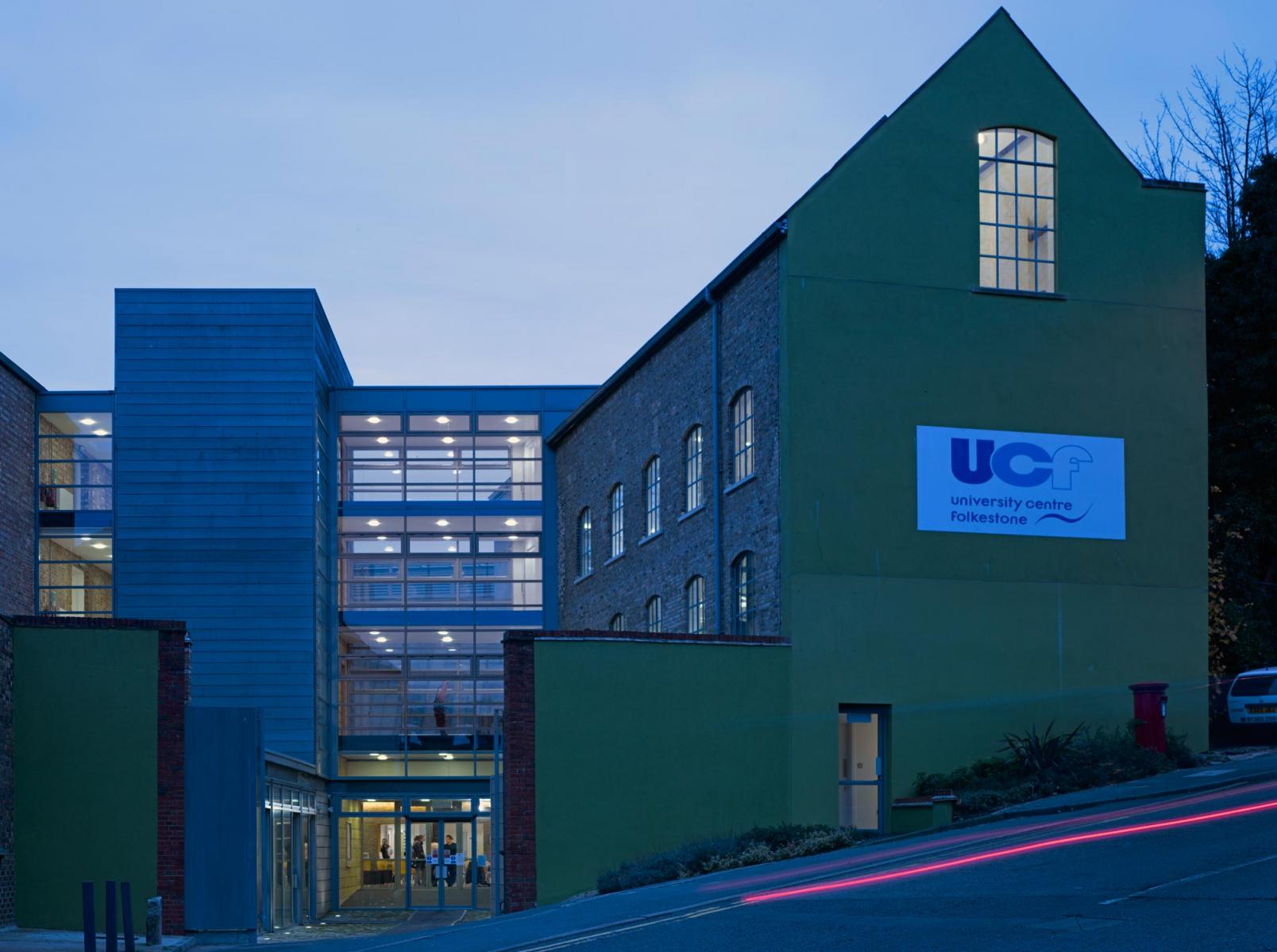 University Centre, Folkestone - Exterior at Dusk