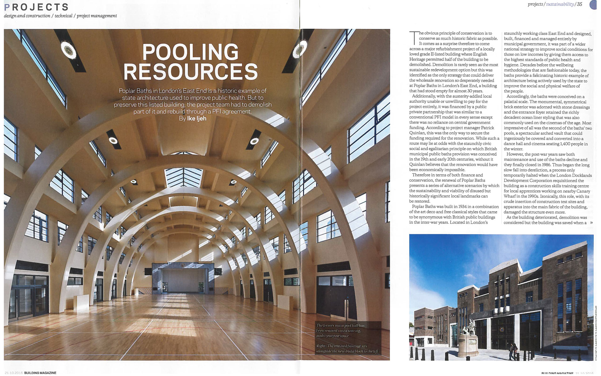 Review of Poplar Baths in  Building Magazine
